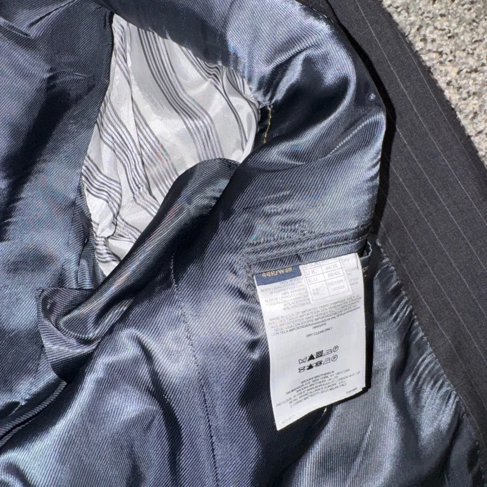 Brooks Brothers 1818 Fitzgerald Suit 44R W38 Grey Pinstripe Italian Wool USA